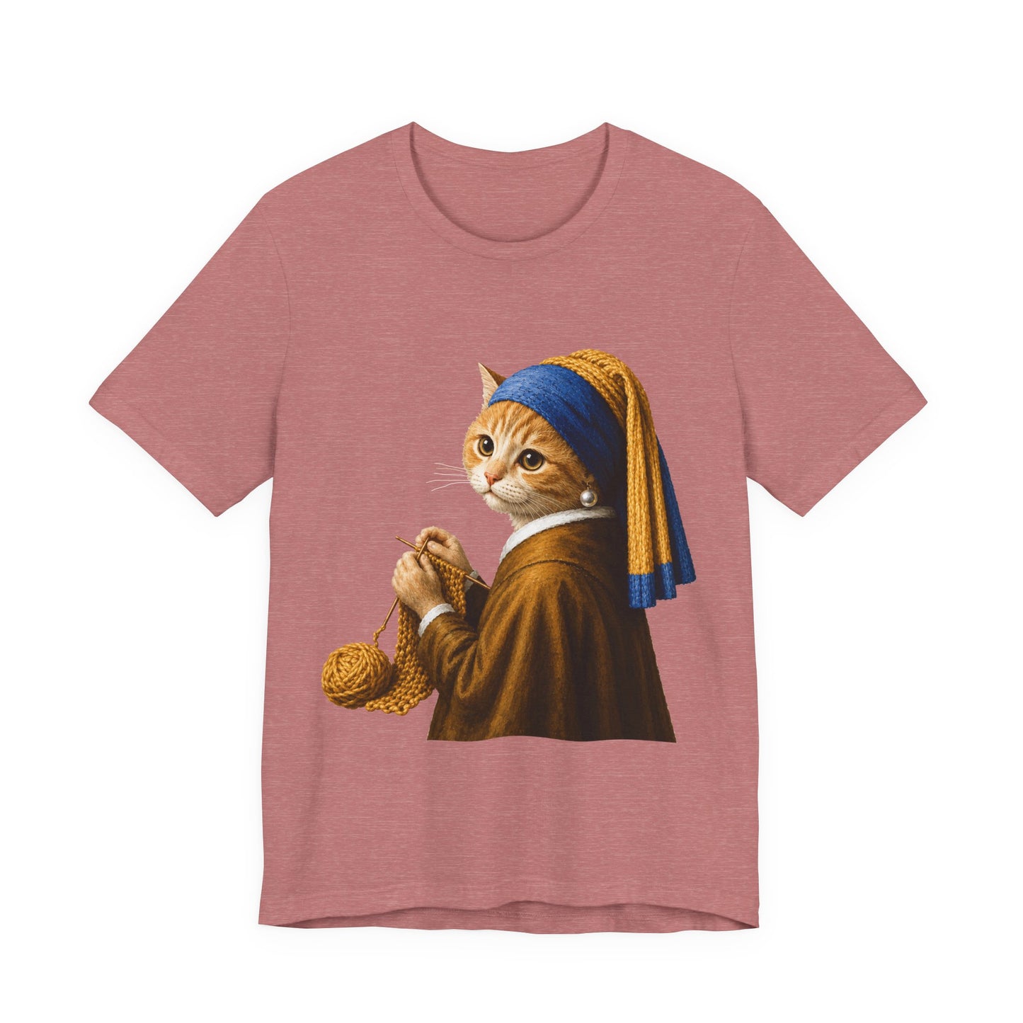 Vintage Portrait Cat Knitting T‑Shirt