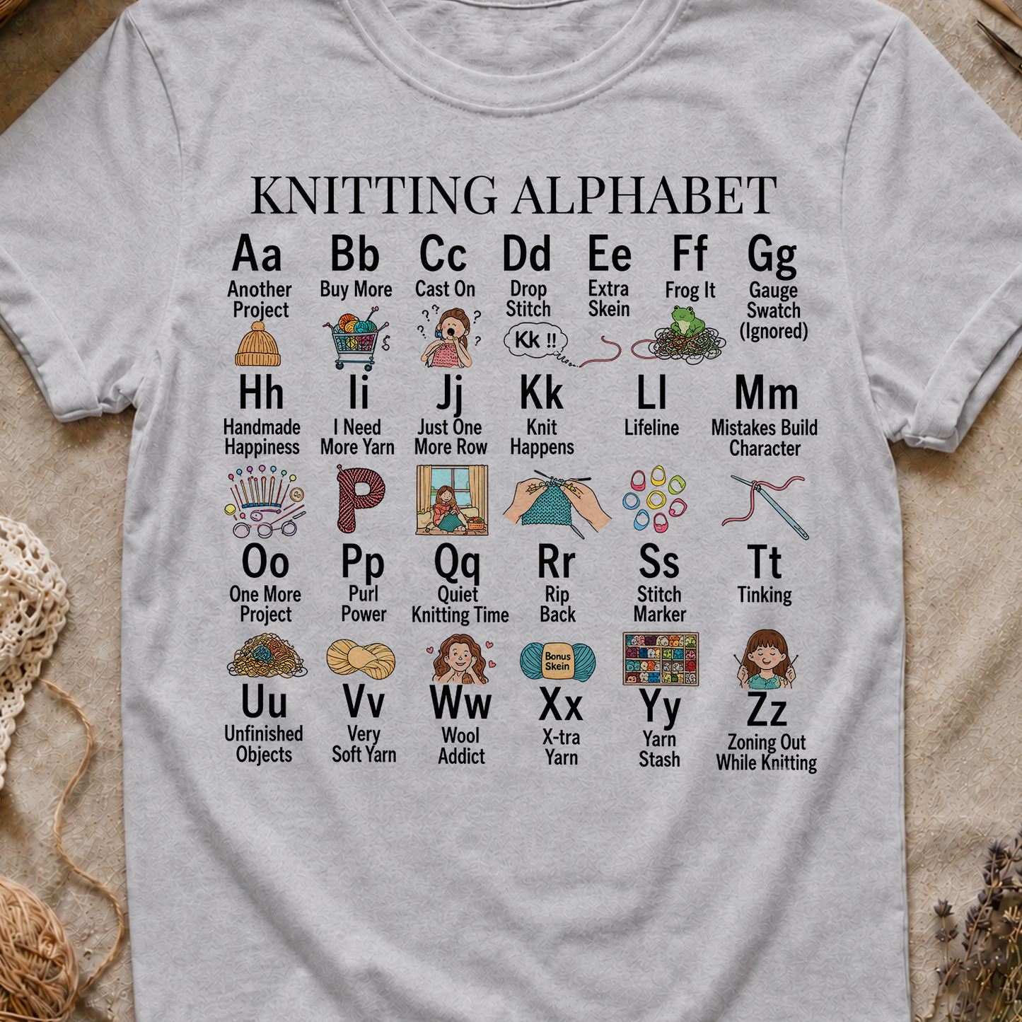 Knitting Alphabet T Shirt