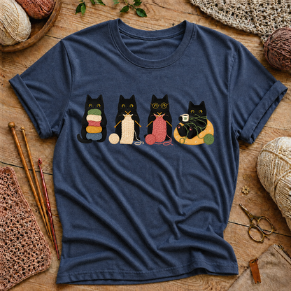 Black Cats with Yarn & Snacks Graphic T‑Shirt
