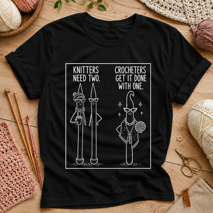 Knitters Need Two, Crocheters Get It Done With One T-Shirt