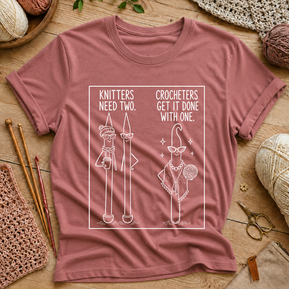 Knitters Need Two, Crocheters Get It Done With One T-Shirt
