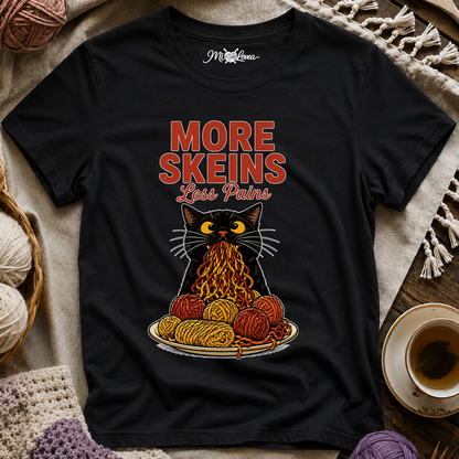 "More Skeins, Less Pains" Cat with Yarn T-Shirt