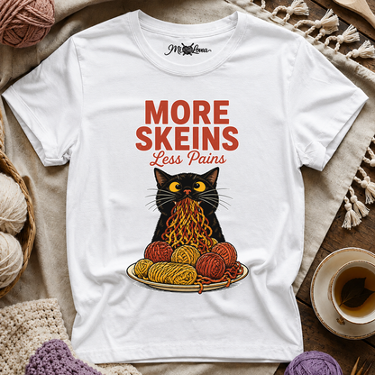 "More Skeins, Less Pains" Cat with Yarn T-Shirt