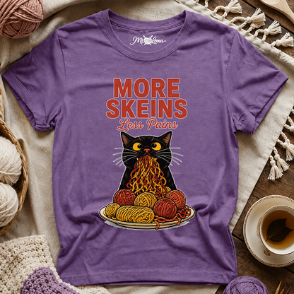 "More Skeins, Less Pains" Cat with Yarn T-Shirt