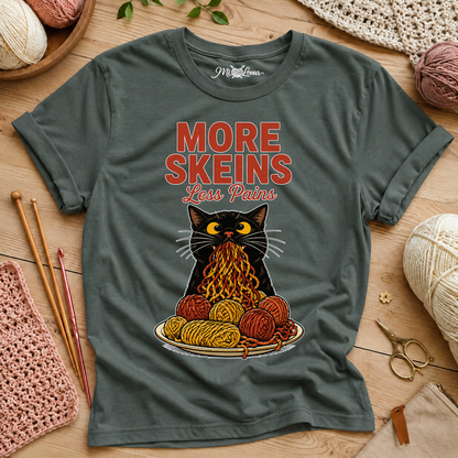 "More Skeins, Less Pains" Cat with Yarn T-Shirt