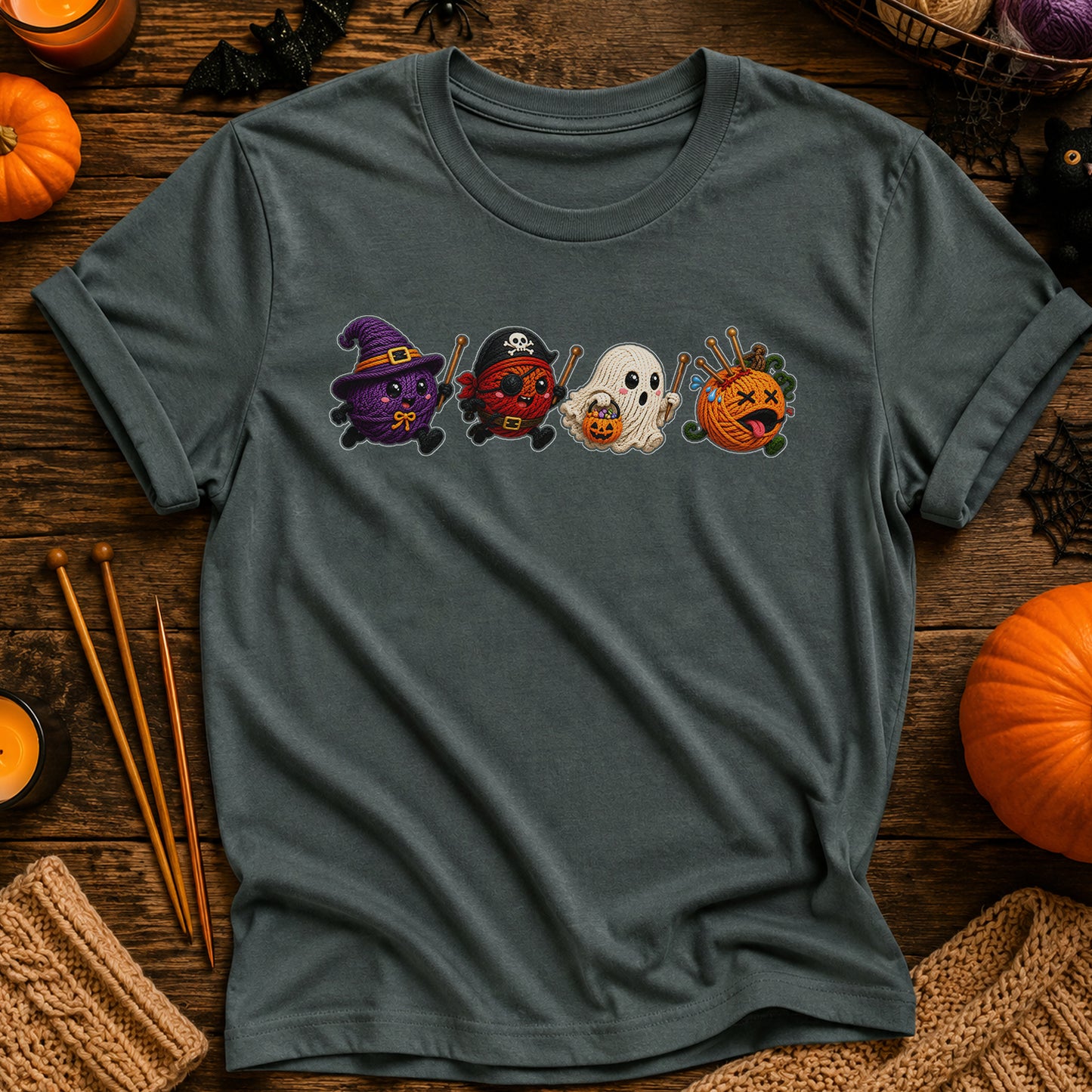 Halloween Candy Characters Tee — Cute Witch, Pirate, Ghost & Pumpkin Candy Shirt