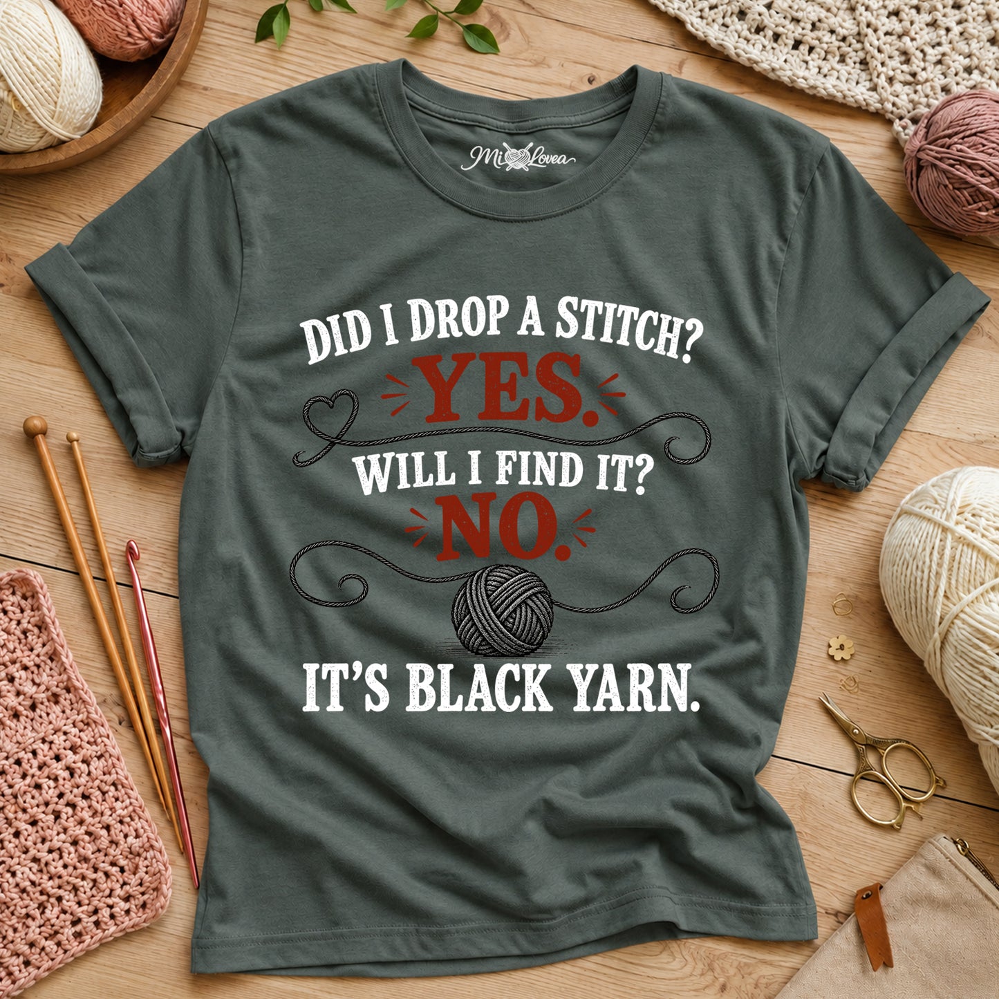 Did I Drop a Stitch? Yes. Will I Find It? No. It's Black Yarn T-Shirt