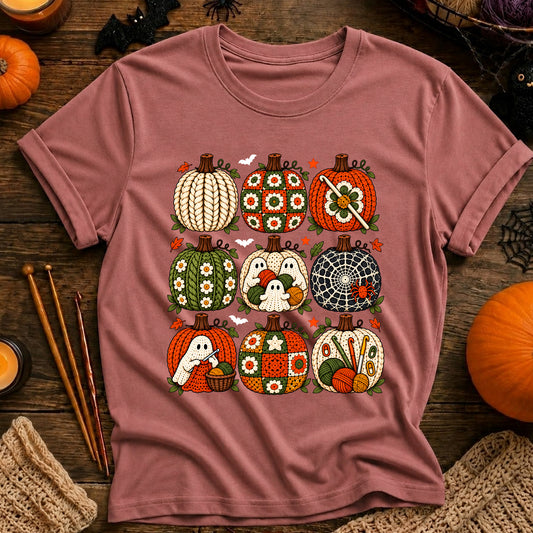 Autumn Ghosts & Quilted Pumpkins T-Shirt