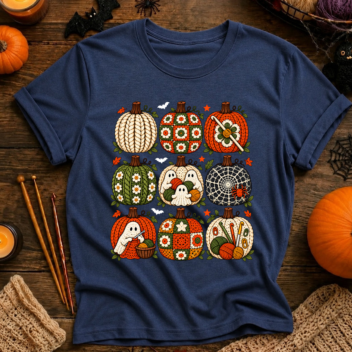 Autumn Ghosts & Quilted Pumpkins T-Shirt