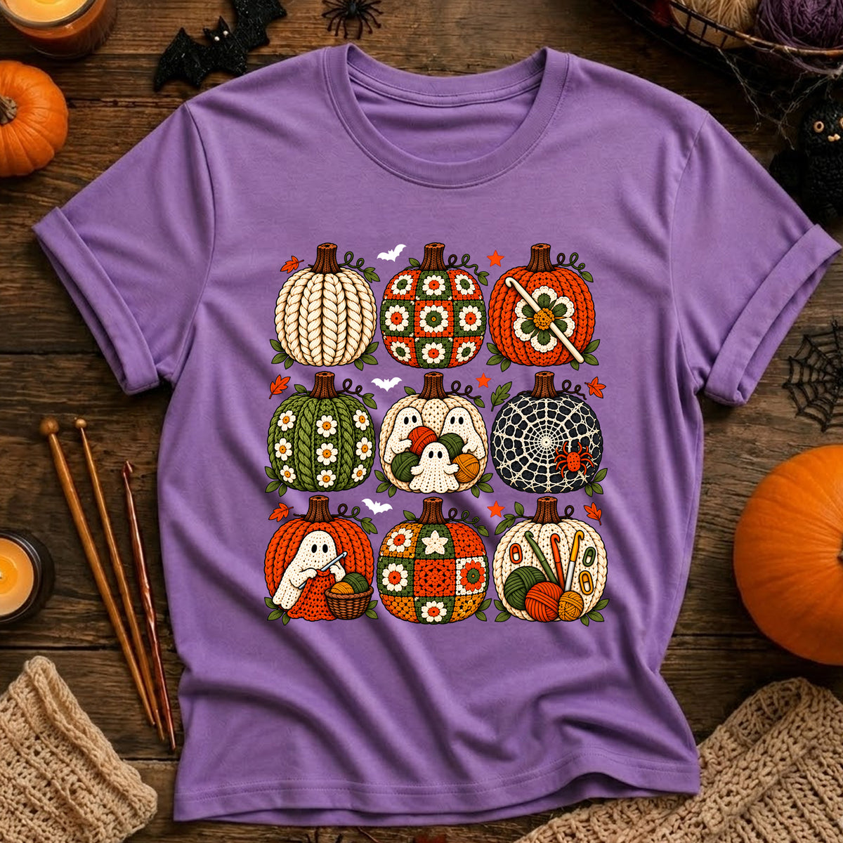 Autumn Ghosts & Quilted Pumpkins T-Shirt