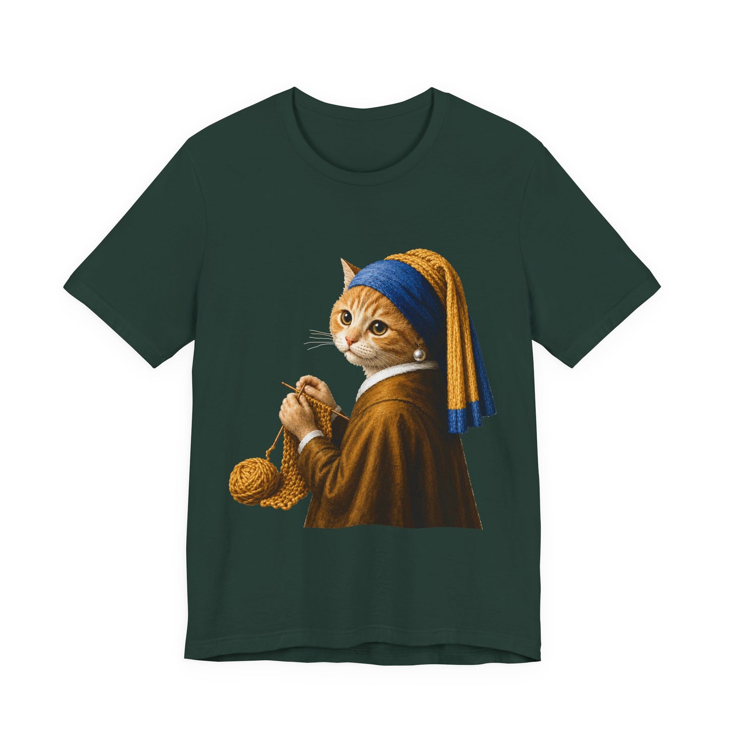 Vintage Portrait Cat Knitting T‑Shirt
