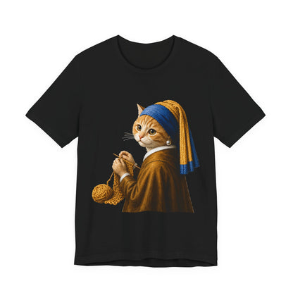 Vintage Portrait Cat Knitting T‑Shirt