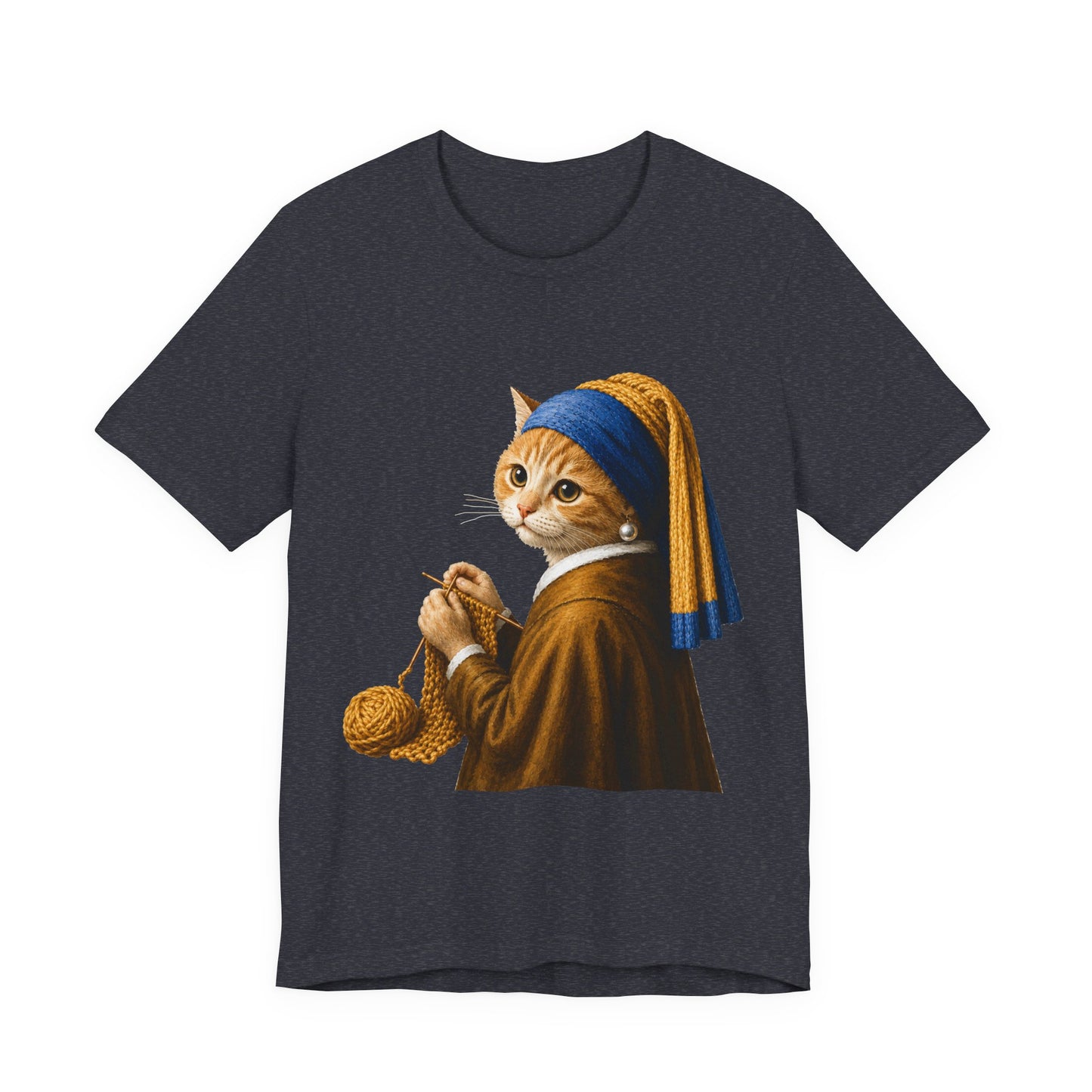 Vintage Portrait Cat Knitting T‑Shirt